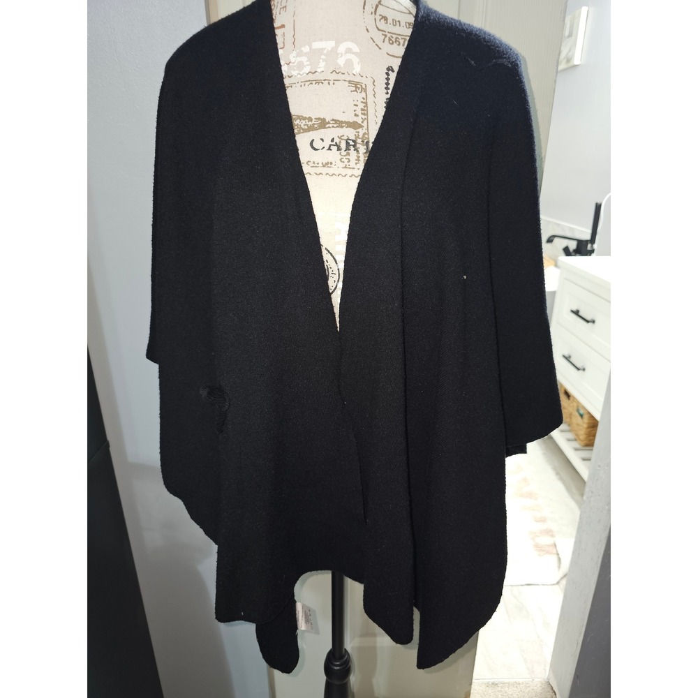 Puli Women Black Open Front Knit Cardigan Wrap Sweater Oversized Wide Sleeve